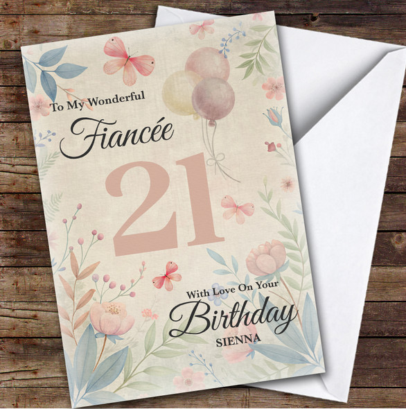 Personalised Fiancee 21st Birthday Card Vintage Style