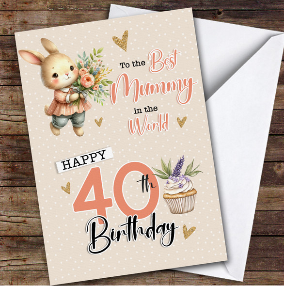 Personalised Mummy 40th Birthday Card Bunny With Flowers