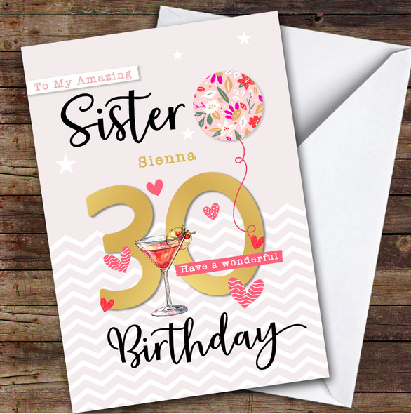 Personalised Sister 30th Birthday Card Balloon Hearts