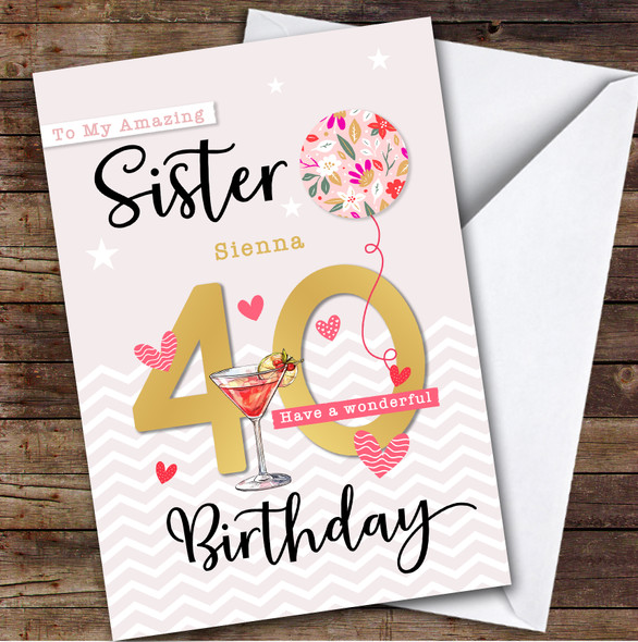 Personalised Sister 40th Birthday Card Balloon Hearts