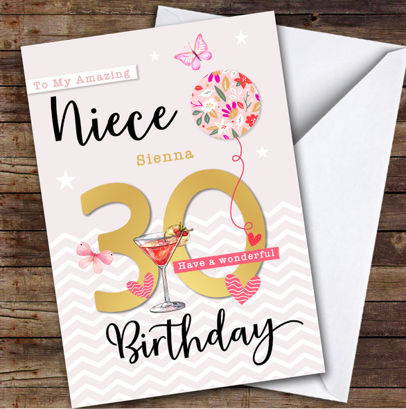 Personalised Niece 30th Birthday Card Balloon Hearts