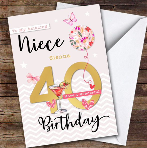 Personalised Niece 40th Birthday Card Balloon Hearts