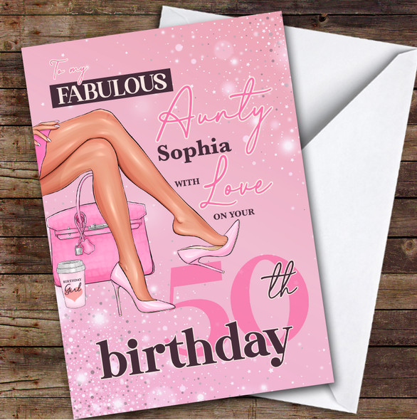 Personalised 50th Birthday Card For Aunty Legs Pink