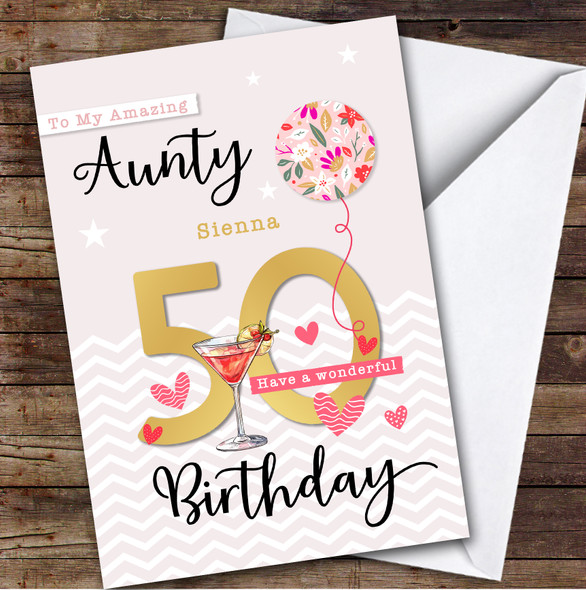 Personalised 50th Birthday Card For Aunty Balloon
