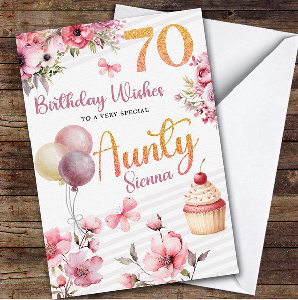 Personalised 70th Birthday Card For Aunty Pink