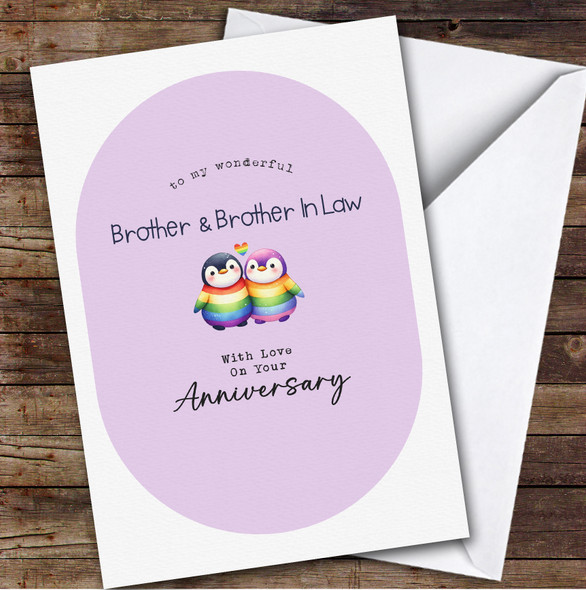 Personalised Wedding Anniversary Card For Brother & Brother-In-Law Lgbt Penguins