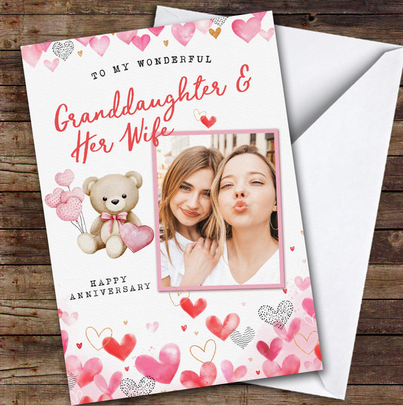 Personalised Wedding Anniversary Card For Granddaughter & Her Wife Hearts Photo