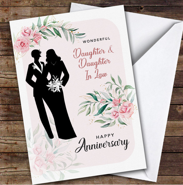 Personalised Anniversary Card For Daughter & Daughter-In-Law Pink Lesbian