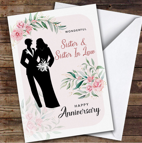 Personalised Wedding Anniversary Card For Sister & Sister-In-Law Pink Lesbian