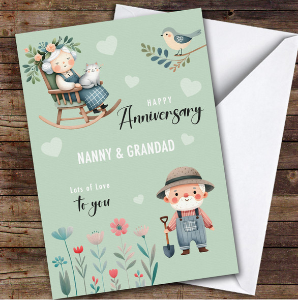 Personalised Wedding Anniversary Card For Nanny & Grandad Cute Old Couple