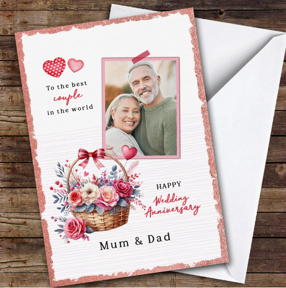 Personalised Wedding Anniversary Card For Mum & Dad Basket Photo