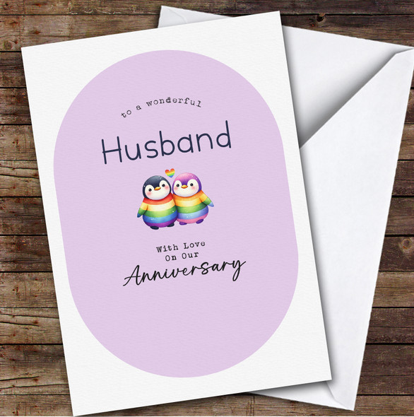 Personalised Wedding Anniversary Card For Husband Lgbt Penguins