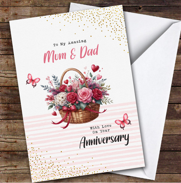 Personalised Wedding Anniversary Card For Mum & Dad Pink Basket