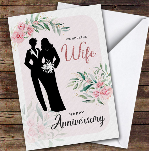 Personalised Wedding Anniversary Card For Wife Pink Lesbian
