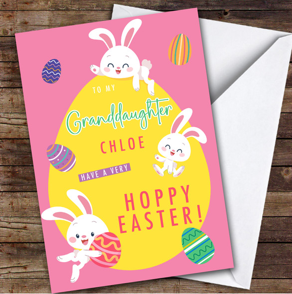 Granddaughter Kids Personalised Easter Card Eggs Cute Bunnies