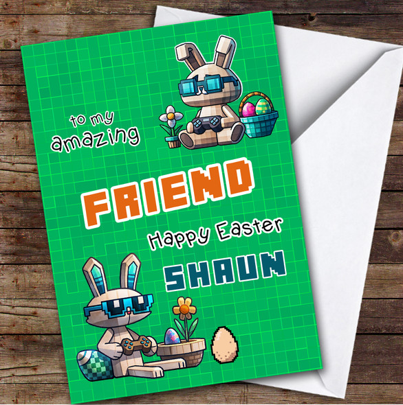 Male Friend Kids Personalised Easter Card Minecraft Bunny