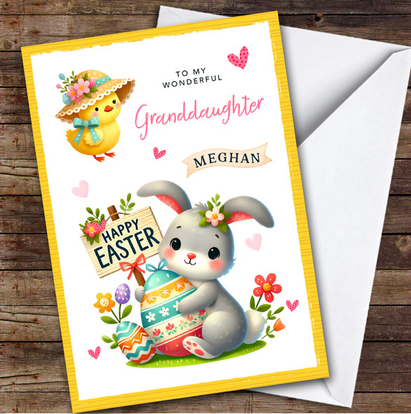 Granddaughter Kids Personalised Easter Card Bunny Cute Chick