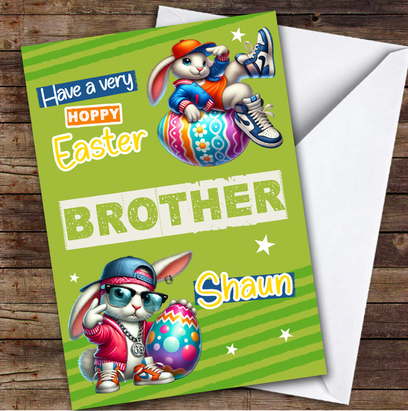 Brother Kids Personalised Easter Card Cool Hip Hop Bunnies