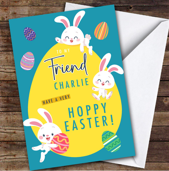 Male Friend Kids Personalised Easter Card Eggs Cute Bunnies