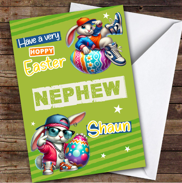 Nephew Kids Personalised Easter Card Cool Hip Hop Bunnies