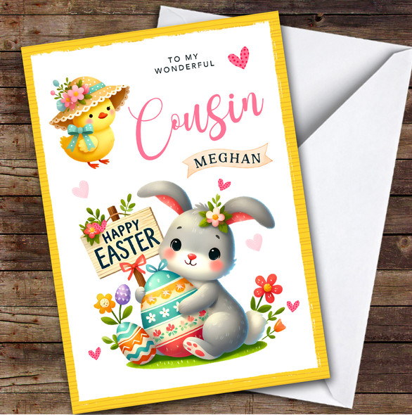 Female Cousin Kids Personalised Easter Card Bunny Cute Chick