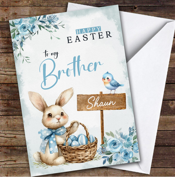 Brother Kids Personalised Easter Card Blue Bunny