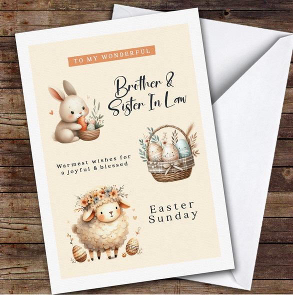 Personalised Easter Card Brother & Sister-In-Law Yellow Sheep Bunny