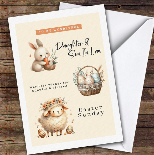 Personalised Easter Card Daughter & Son-In-Law Yellow Sheep Bunny