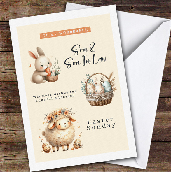 Personalised Easter Card Son & Son-In-Law Yellow Sheep Bunny