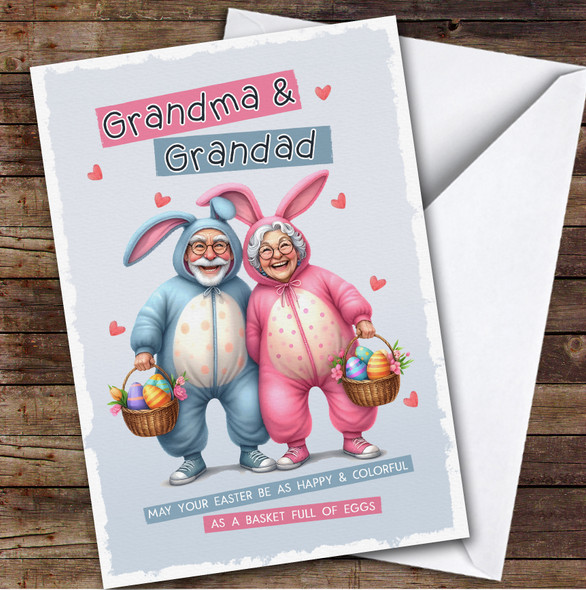 Personalised Easter Card Grandma & Grandad Funny Couple Bunny Onesie