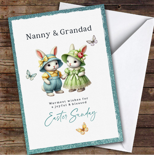 Personalised Easter Card Nanny & Grandad Cute Bunny Couple