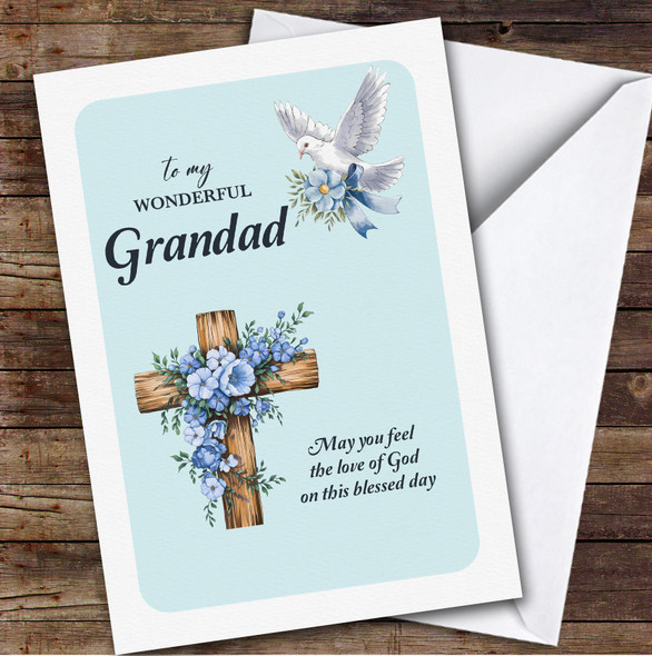Personalised Easter Card For Grandad Blue Cross Dove