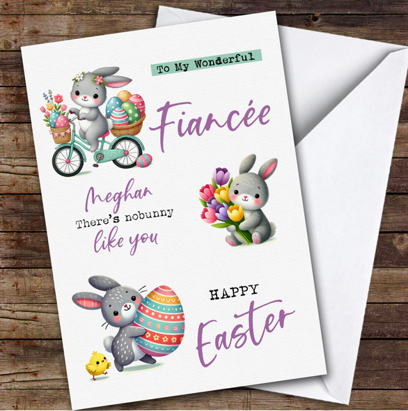 Personalised Easter Card For Fiancee Cute Bunnies