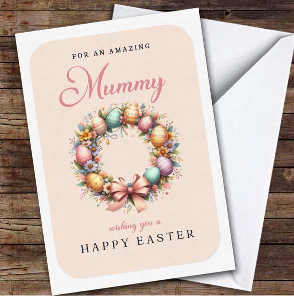 Personalised Easter Card For Mummy Egg Wreath