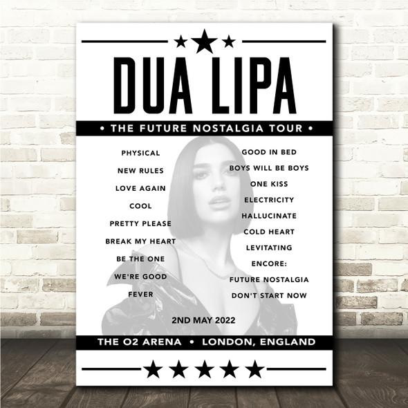 Dua Lipa - Concert Setlist Poster Print Canvas - The O2 Arena, London, England - May 2nd 2022