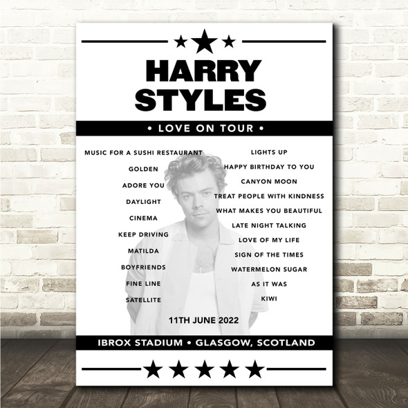 Harry Styles - Concert Setlist Poster Print Canvas - Ibrox Stadium, Glasgow, Scotland - June 11th 2022