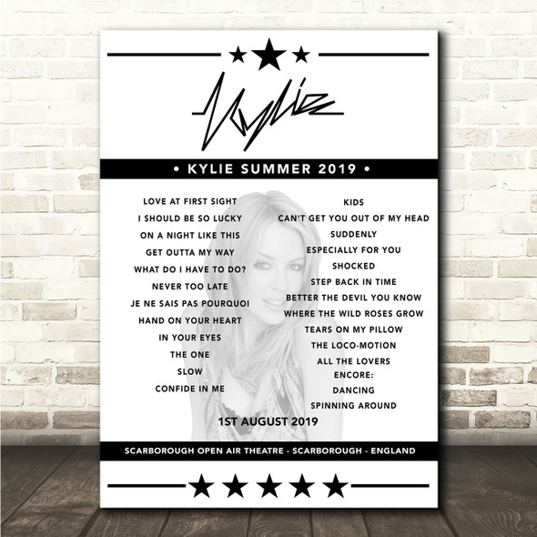 Kylie Minogue - Concert Setlist Poster Print Canvas - Scarborough Open Air Theatre, Scarborough, England - August 1st 2019