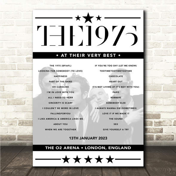 The 1975 - Concert Setlist Poster Print Canvas - The O2 Arena, London, England - January 13th 2023