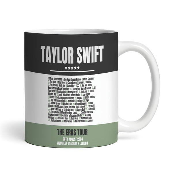 Black Green Taylor Swift Concert Setlist Gig Mug - Wembley Stadium, London, England, 20th Aug 2024