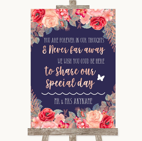 Navy Blue Blush Rose Gold In Our Thoughts Personalised Wedding Sign
