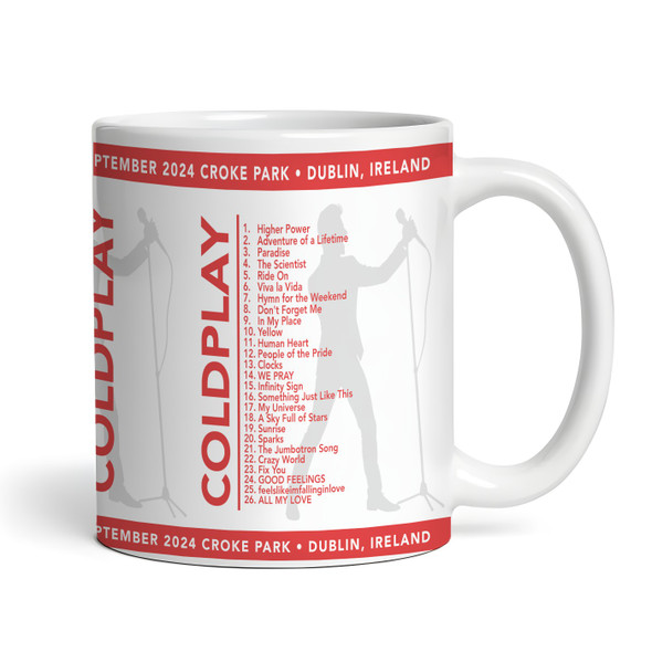 Red Male Coldplay Concert Setlist Gig Mug - Croke Park, Dublin, Ireland 2nd Sept 2024