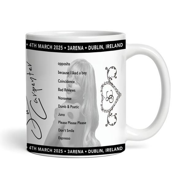 Sabrina Carpenter Concert Setlist Gig Mug - 3Arena, Dublin, Ireland - March 4th 2025