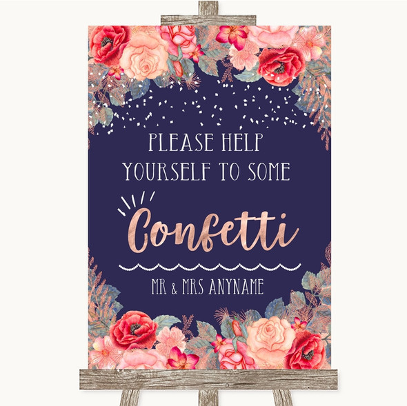 Navy Blue Blush Rose Gold Take Some Confetti Personalised Wedding Sign