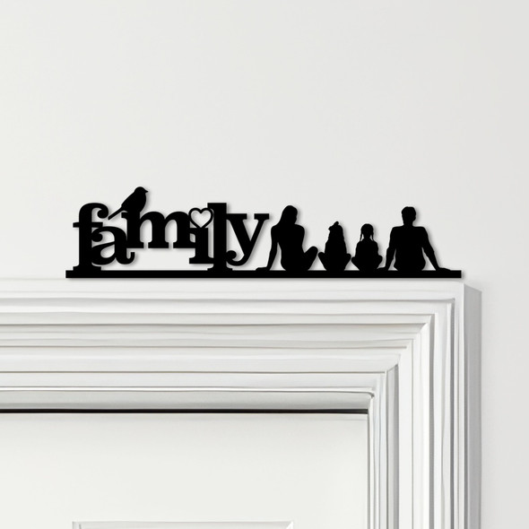 Door Topper Love Heart Bird Family Of Four 2 Girls Various Colours Decor Sign