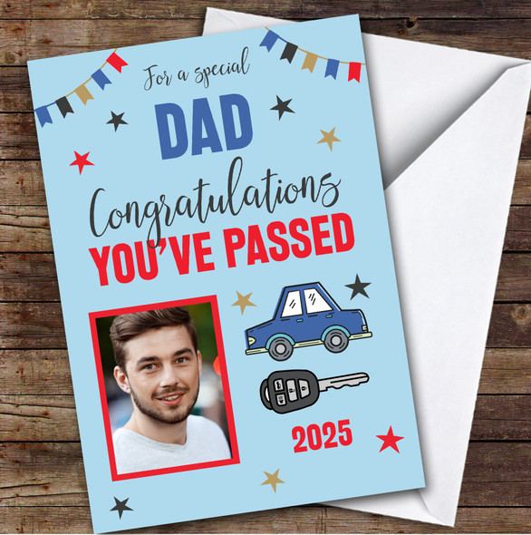 Personalised Passed Driving Test Card For Dad Photo Car Key Blue