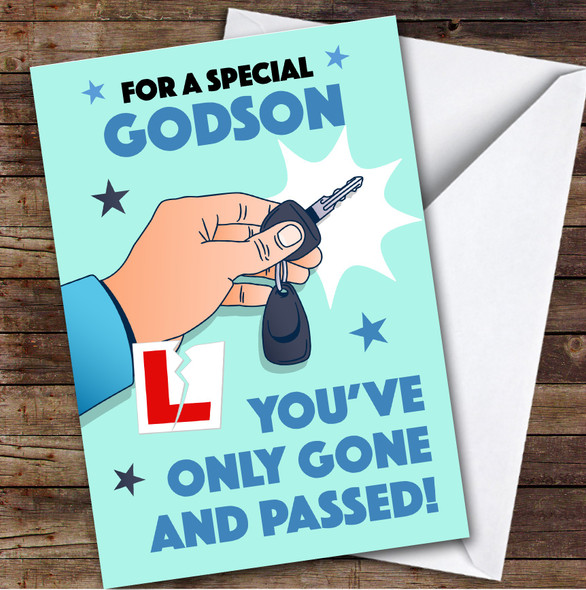 Personalised Passed Driving Test Card For Godson Car Key Blue
