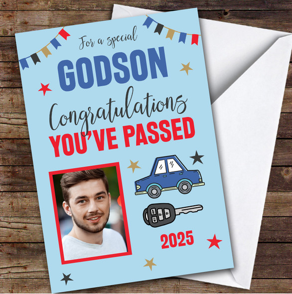Personalised Passed Driving Test Card For Godson Photo Car Key Blue