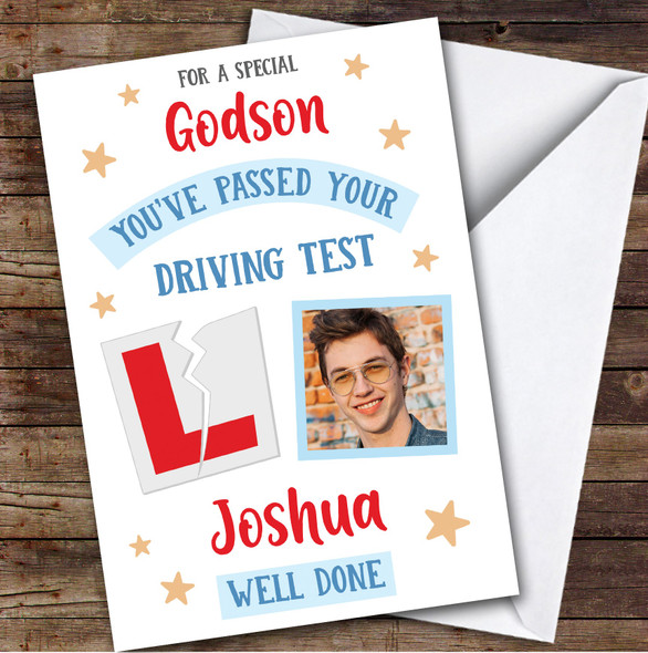 Personalised Passed Driving Test Card For Godson Photo L Plate Star