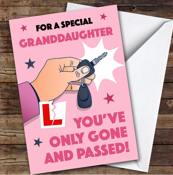 Personalised Passed Driving Test Card For Granddaughter Car Key Pink