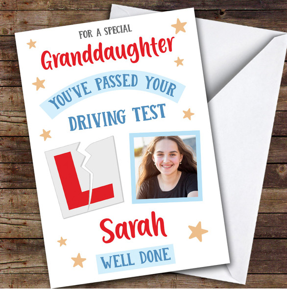 Personalised Passed Driving Test Card For Granddaughter Photo L Plate Star